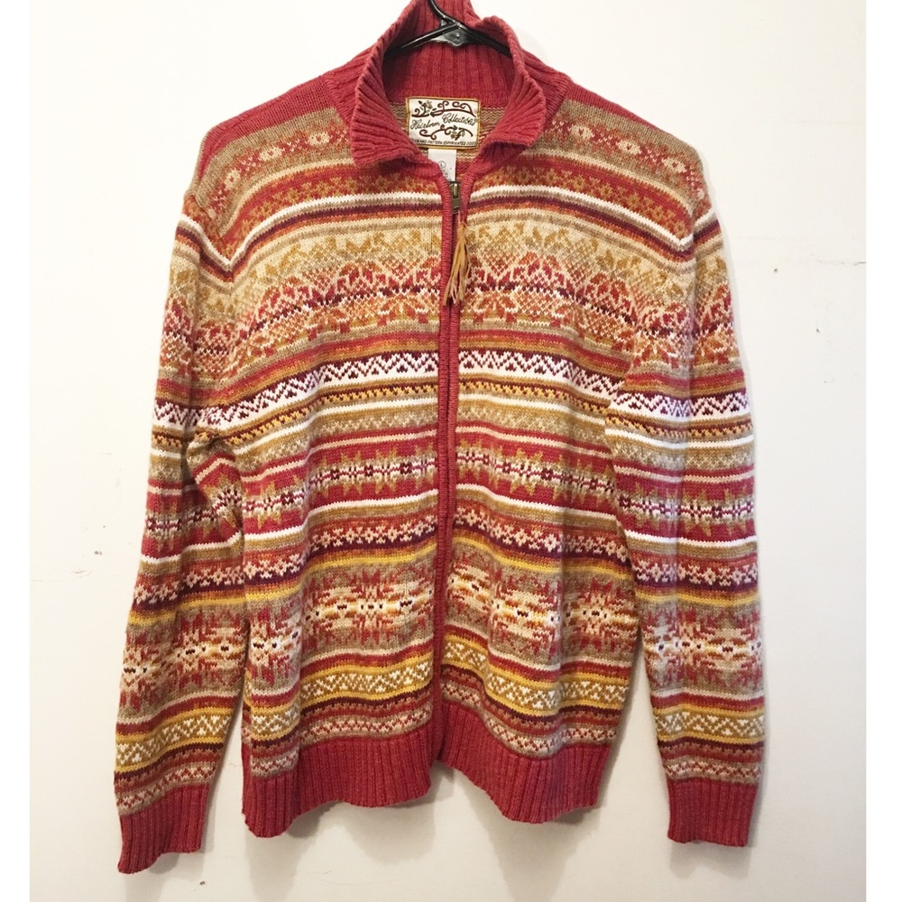 Vintage Full Zip Striped Snowflake Sweater